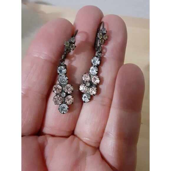 Vintage Signed Sorrelli Pink & White Crystal Rhinestone Dangle Drop Earrings - Picture 3 of 5